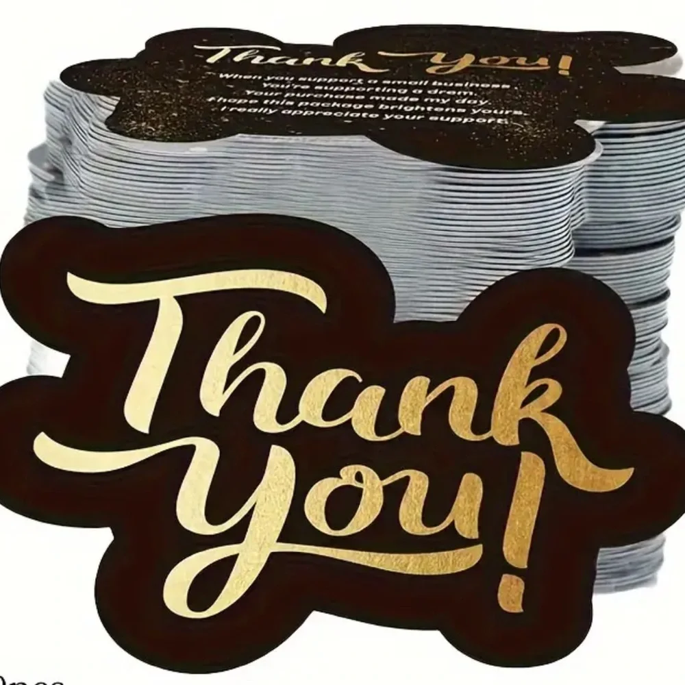 Set of 25 Black and Gold ‘Thank You’ Shipping Cards - Picture 1 of 2